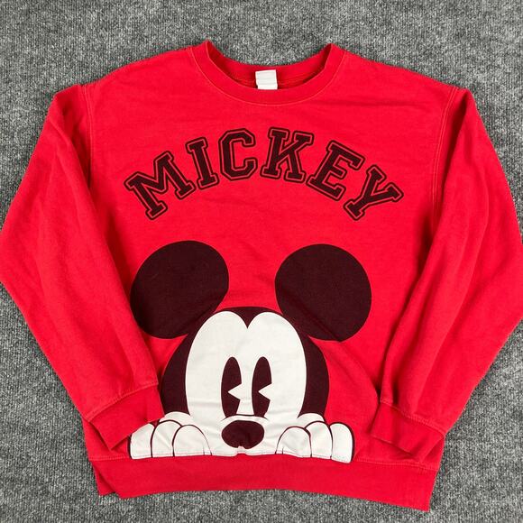 Disney Mickey Mouse Sweatshirt Adults Large Red Pullover Graphic Crewneck Casual - Picture 1 of 7